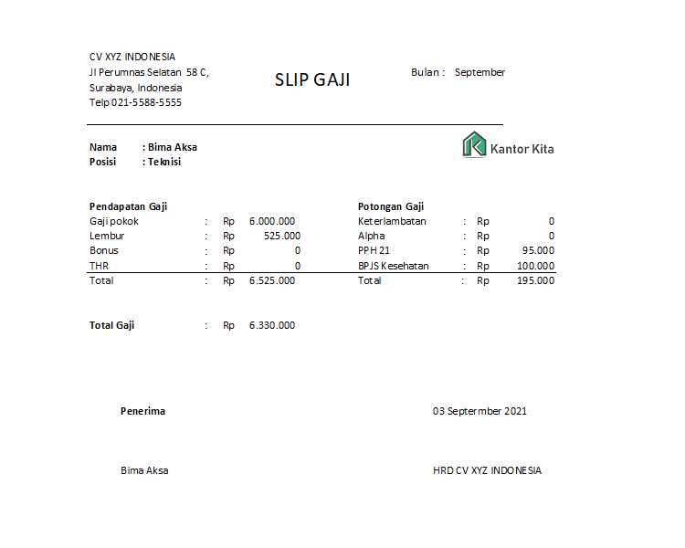 Contoh Slip Gaji Karyawan