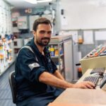 Marine engineer officer working in engine room