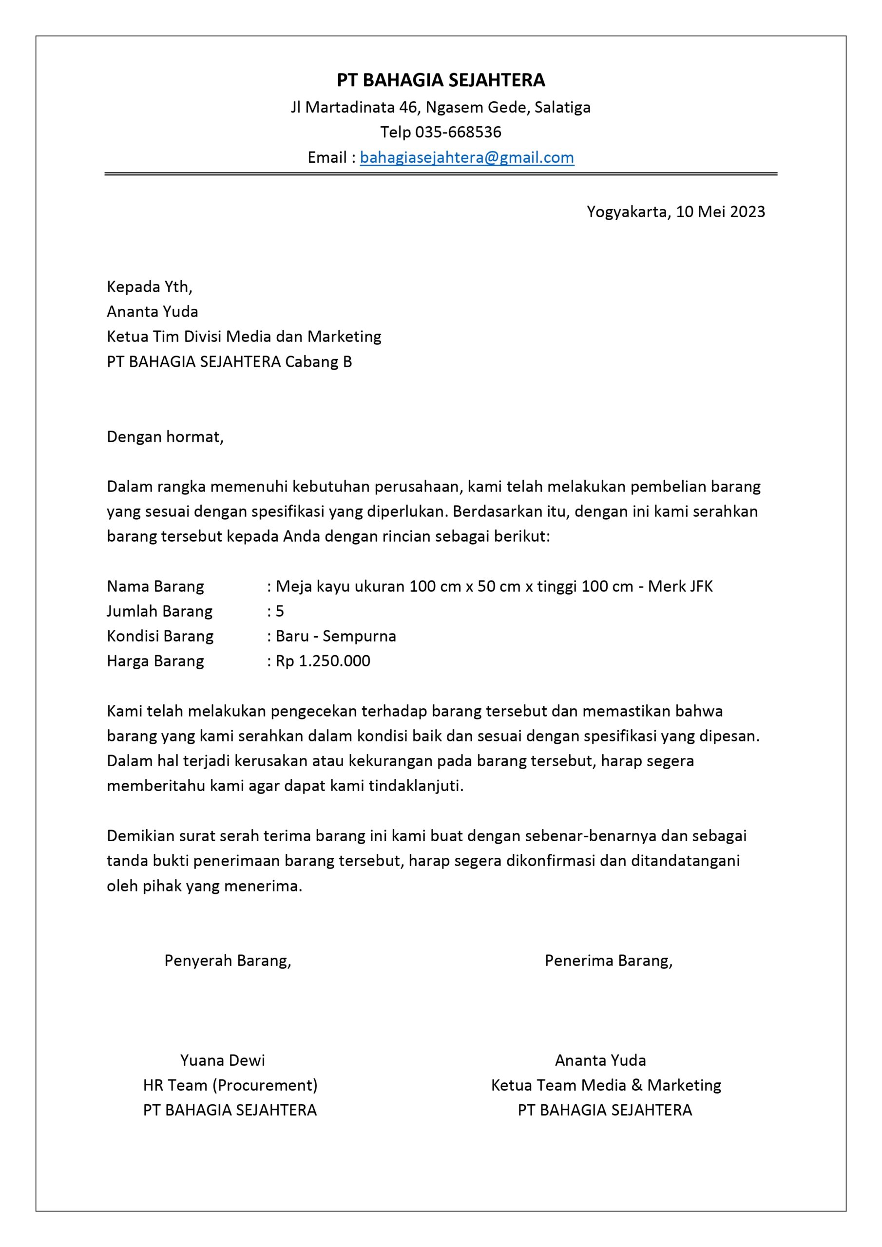 Contoh Surat Serah Terima Barang Gambar 1