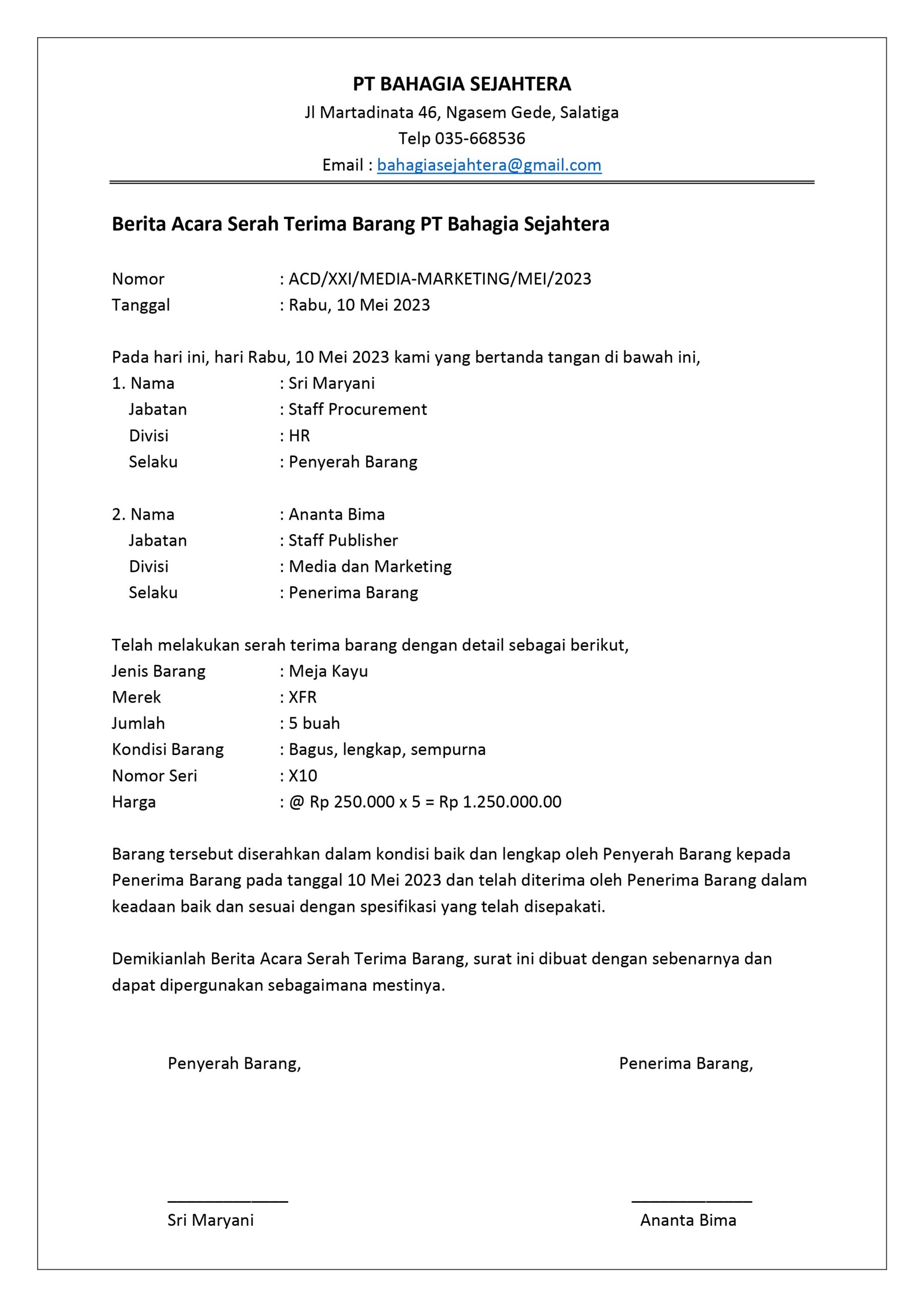 Contoh Surat Serah Terima Barang Gambar 2