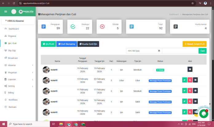 Tutorial Approval Izin & Cuti di Dashboard Admin Kantor Kita