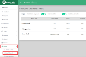 Gambar 2. Menu Setting Aplikasi Kantor Kita